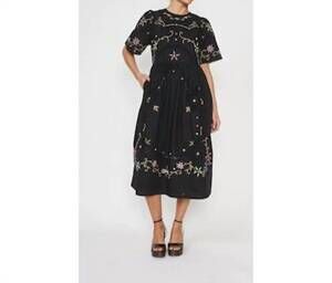NEW DRA LOS ANGELES palm midi dress in black embroidery